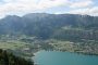 Areal view of Annecy mountains and lake