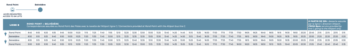 Meribel free shuttle bus timetable