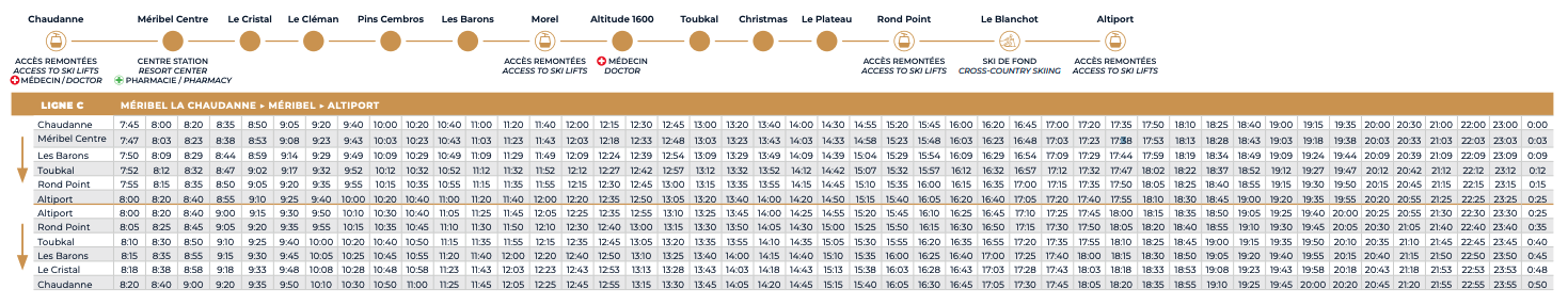 Meribel free bus shuttle timetable